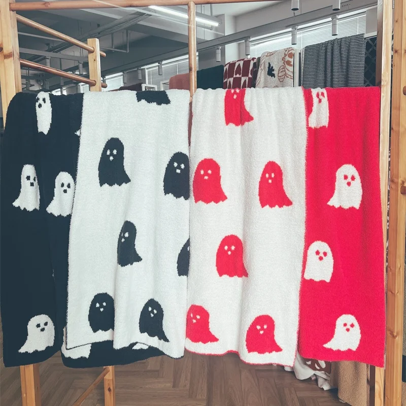 ใหม่ 100% super cosy เส้นด้ายขนนกโพลีเอสเตอร์ Ghost ถักผ้าห่มสำหรับวันฮาโลวีน