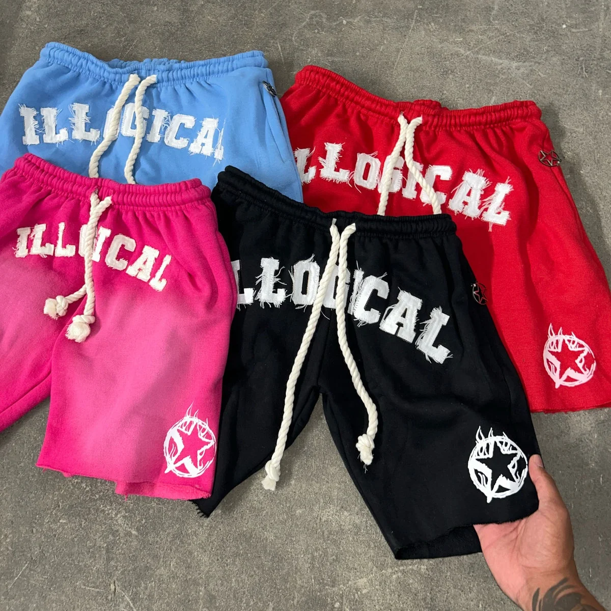 Custom Summer Jogger Sweat Shorts Cotton French Terry Baggy Distressed Puff Print Embroidery Acid Wash Shorts for Men