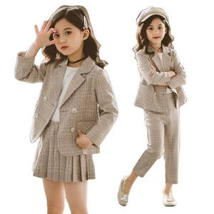 2020 Autumn Teenage Girls Clothing Set Kids Plaid Suits Jackets Pants School Tracksuit Girls Clothes Children Clothes for 8Y 10Y