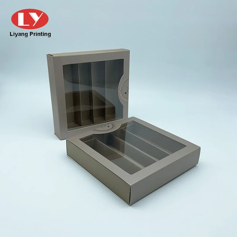 Custom Rose Gold Logo PVC Window Clear Small Empty Drawer Slide Chocolate Packing Folding Gift Packaging Box Paper Boxes Food