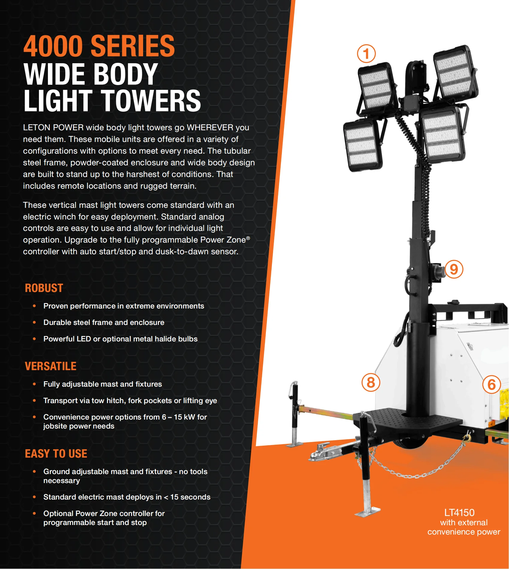 LETON POWER Construction Portable Led Mobile Flood Tower diesel Light Tower Portable Generator Garden with Lights Price