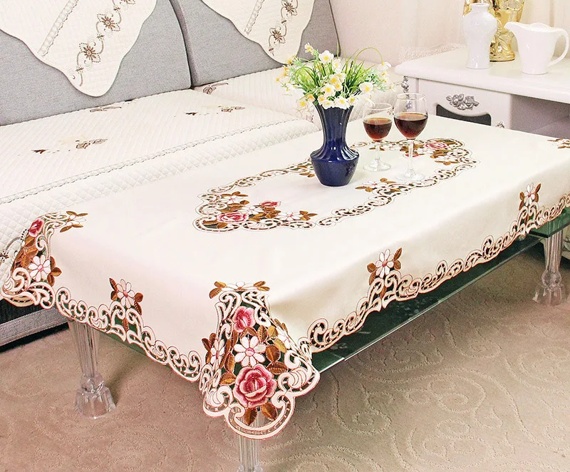 Multi-size European Style Embroidered Simple Table Cloths for Rectangular Polyester Square Modern Knitted Waterproof Tablecloth