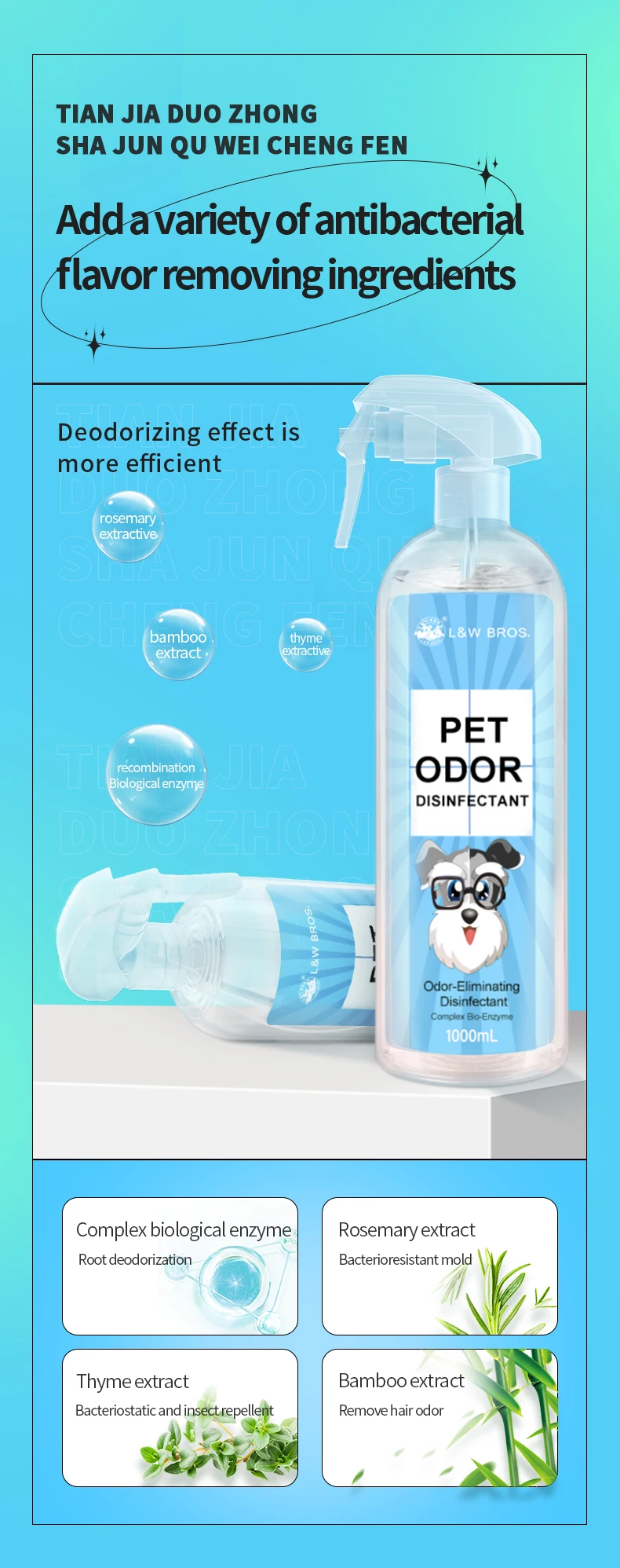 Eco Friendly 1000ml Pet Eliminator Deodorant Dog And Cat Urine Smell