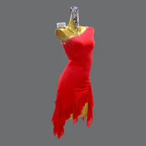 Red Rhinestone Latin Dance Dress for Girls Children's Ballet Dance Costumes Women Competition Dance Dress Performance Costumes
