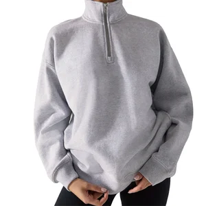 Custom High Quality Winter Autumn Knitted Casual Fleece Half Zip Pullover  Women Blank Oversized Long Sleeve Sweatshirt Hoodies