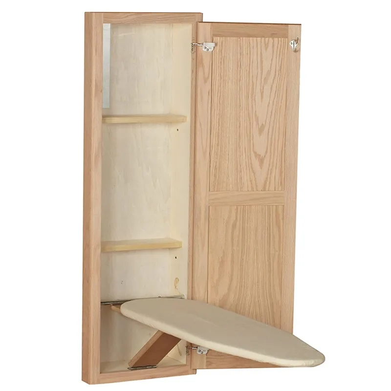 Ironing Board Oak Folding Tabletop Ironing Accessories Board Wooden Ironing Wall Mounted Cabinet with Storage Drawers