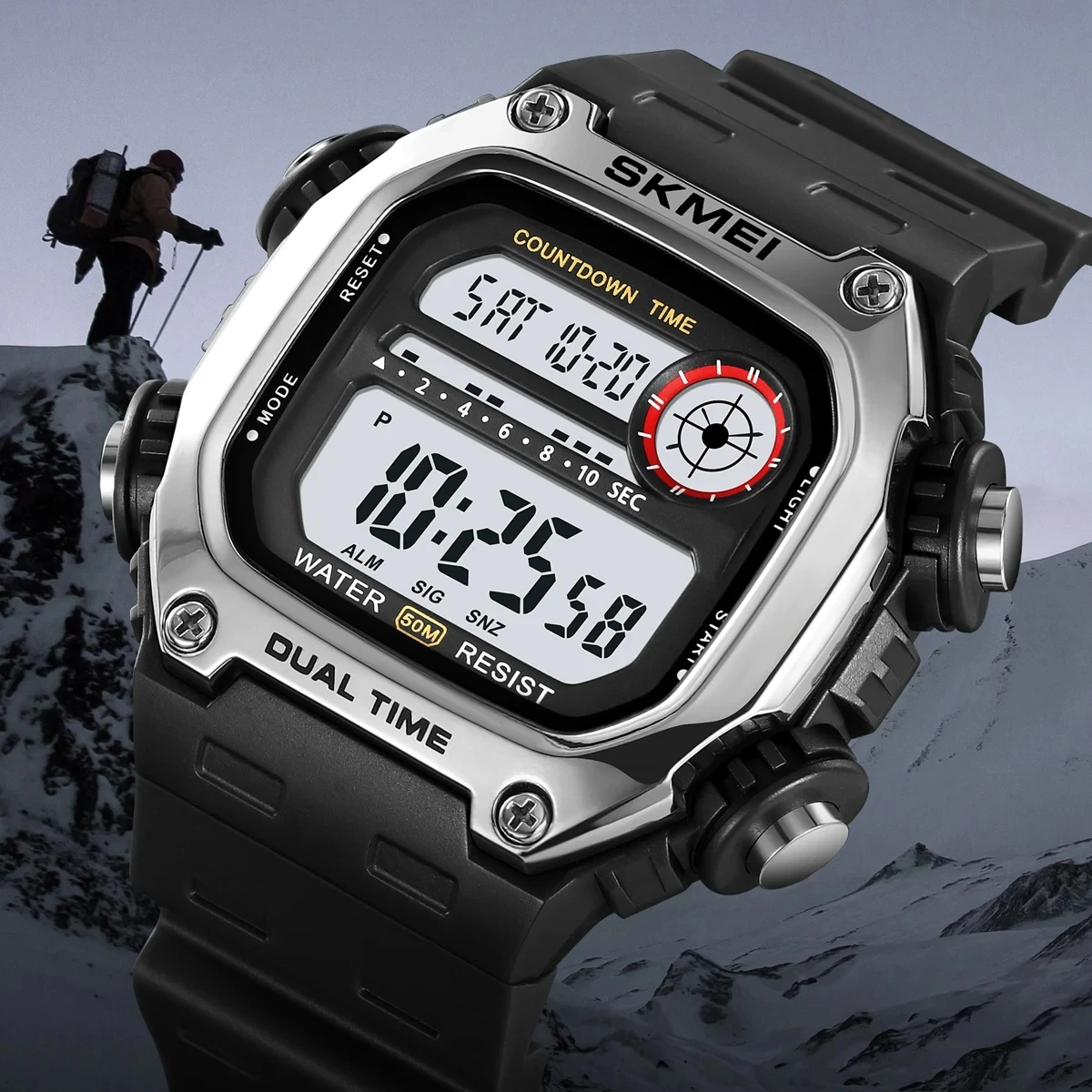 SKMEI 2126 Orologio Digitale da Uomo con Design a Calcolatrice, Cinturino in TPU, Display LED, Impermeabile 5 Bar, Stile Classico e alla Moda