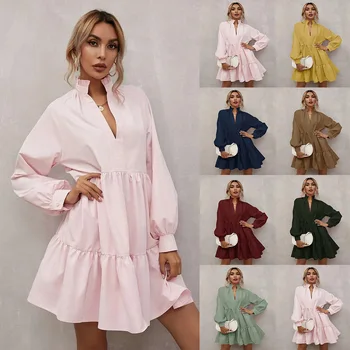 PASUXI Solid Color Long Sleeve Cut Out Dresses Women Clothing One Piece Set Sexy Fashion Ladies Casual Dress