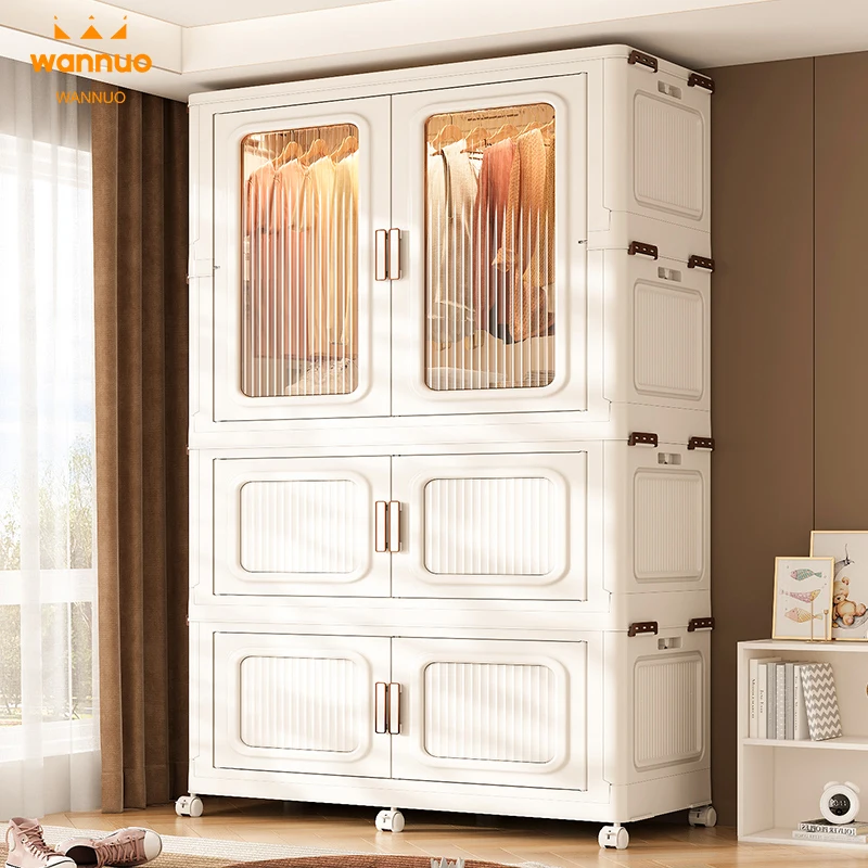 Wannuo Easy to Install Plastic Foldable Wardrobe 1-3 Layers Portable Baby Wardrobe Foldable Plastic Wardrobe For Clothes