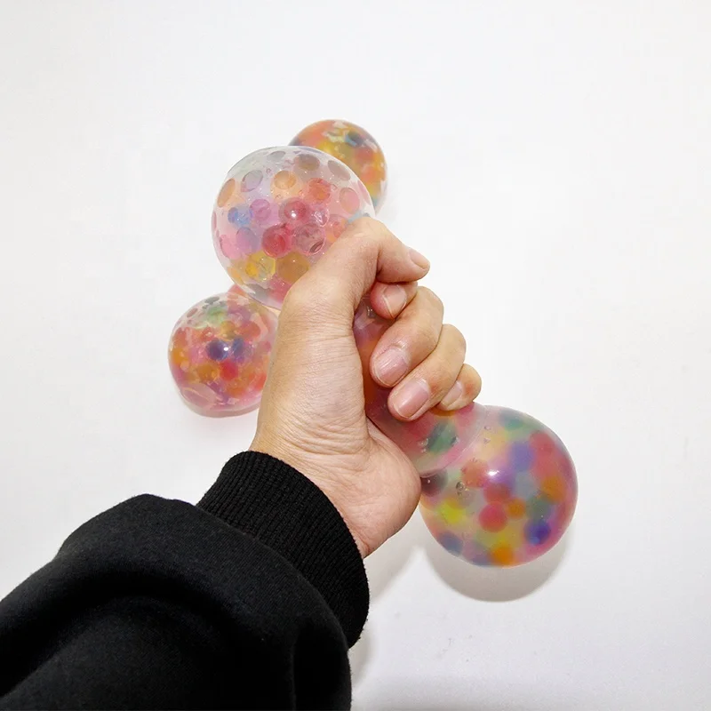 高品质互动运动玩具彩色哑铃形软儿童果冻球夜光抗压儿童玩具