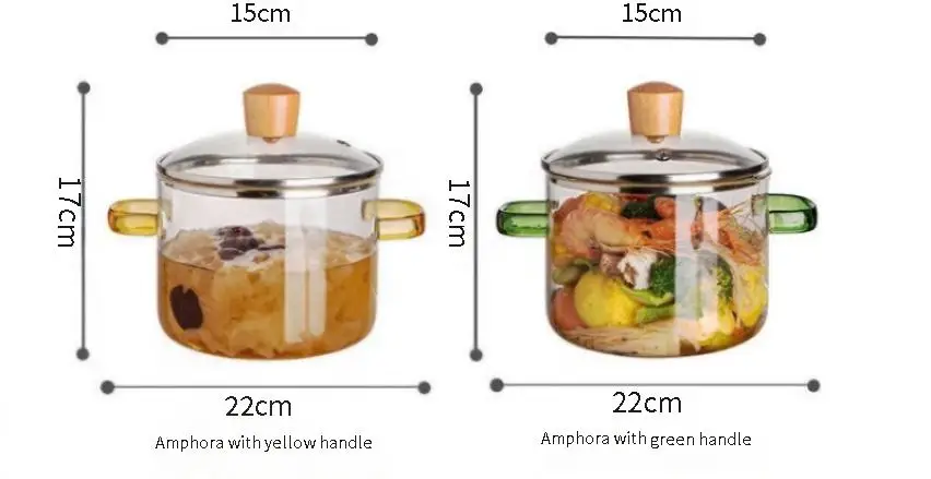 Thickened High Temperature Resistant Transparent Glass Pot Household Double Ear Soup Stew Pot With Lid Instant Noodle Pan