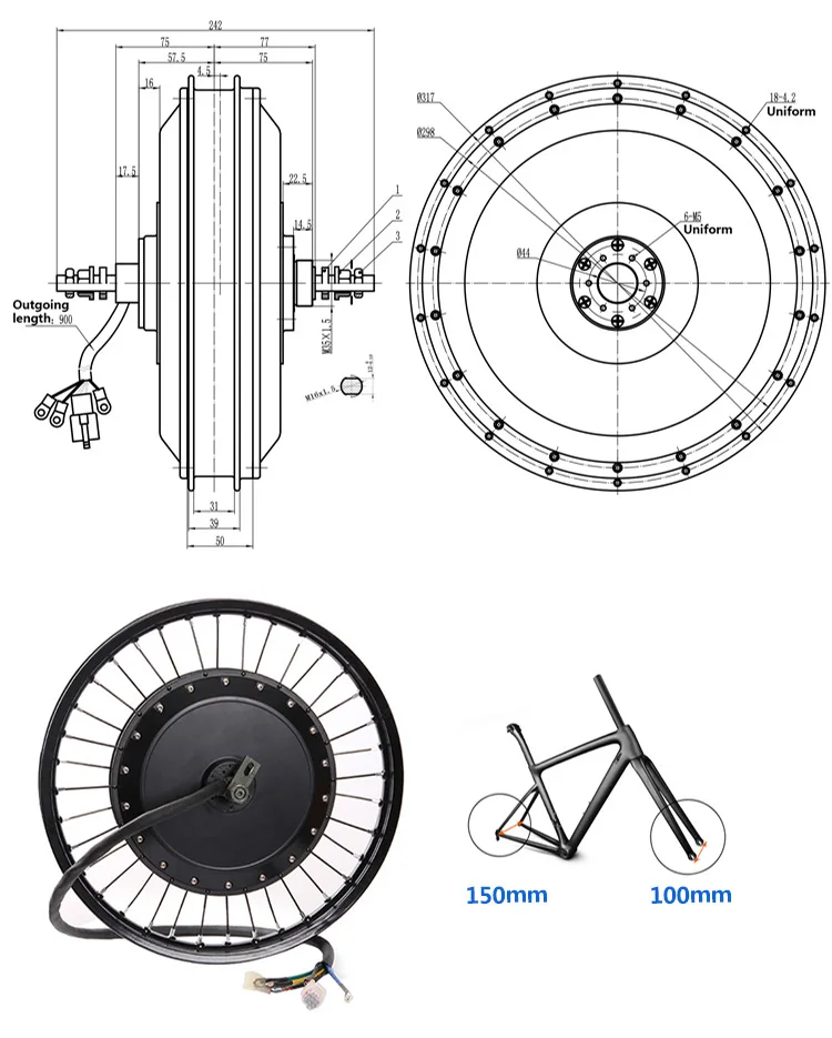 Ebike Motor Kit 5000W 3000W 2000W 1000W 48v 52v 72v Electric Bike Kits for Ebike Battery 72V52V48V 17Ah 20Ah 30Ah Li-ion Battery