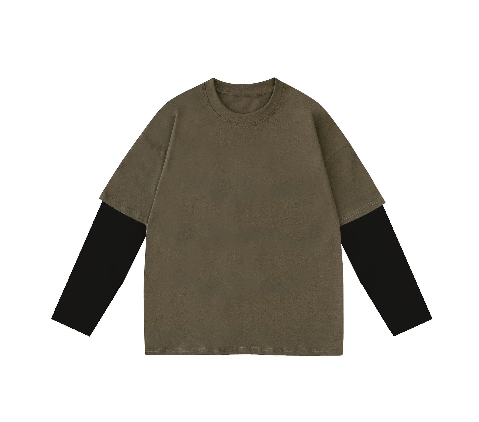 【2plan】Make color matching layered long sleeve t-shirt Graphic Print Contrast Layered Long Sleeve T-Shirt, Black