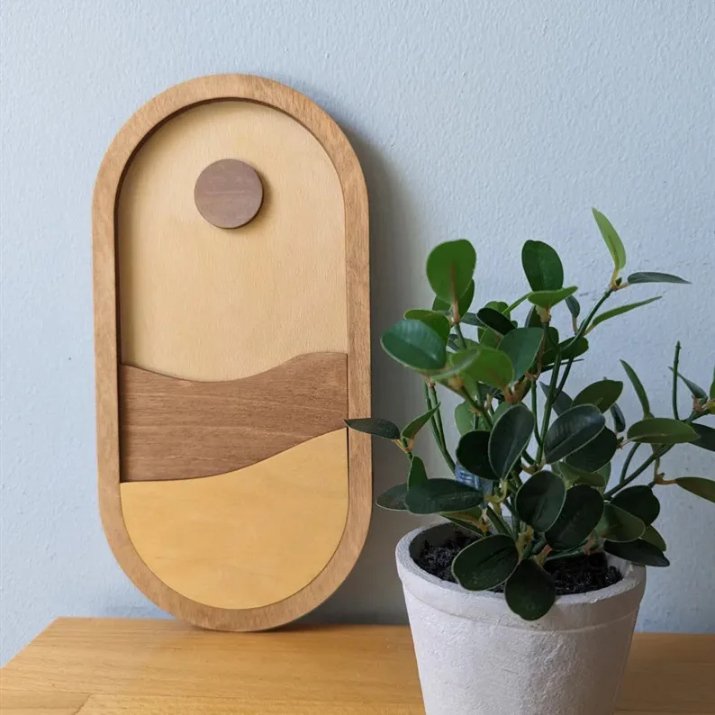 Support Customization Minimalist Wall Art  Crafts Decoration Sun and Moon Wooden Art for Home Wall Decoration