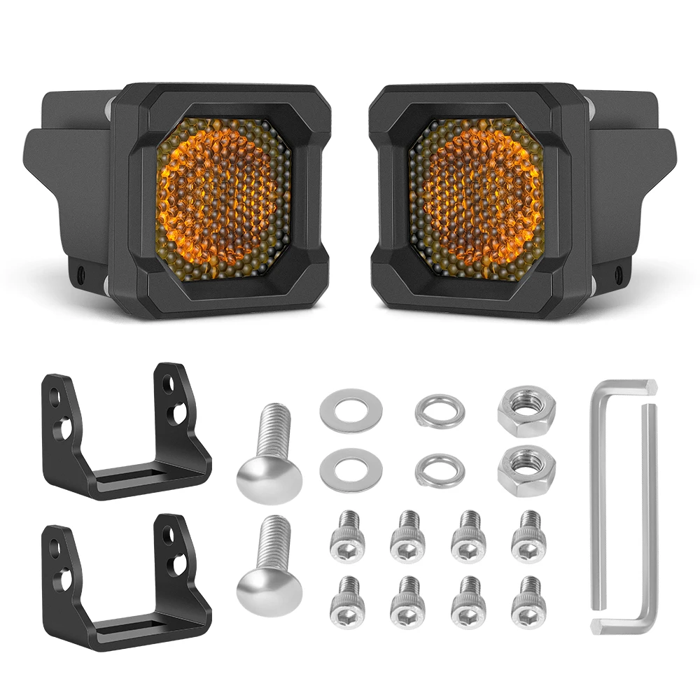 LEDフォグランプ 作業灯 アンバーイエロー 2個セット オフロード車