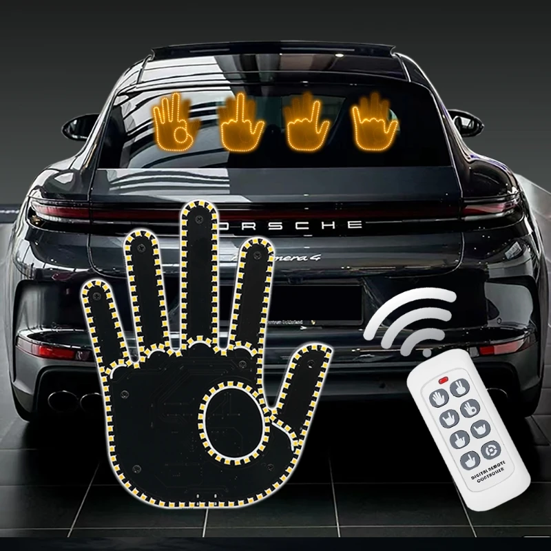 Hand Gesture Light For Car,Funny Car Finger Light With Remote, LED Automobile Rear Window Sign Auto Gadgets Truck Accessories-Ok