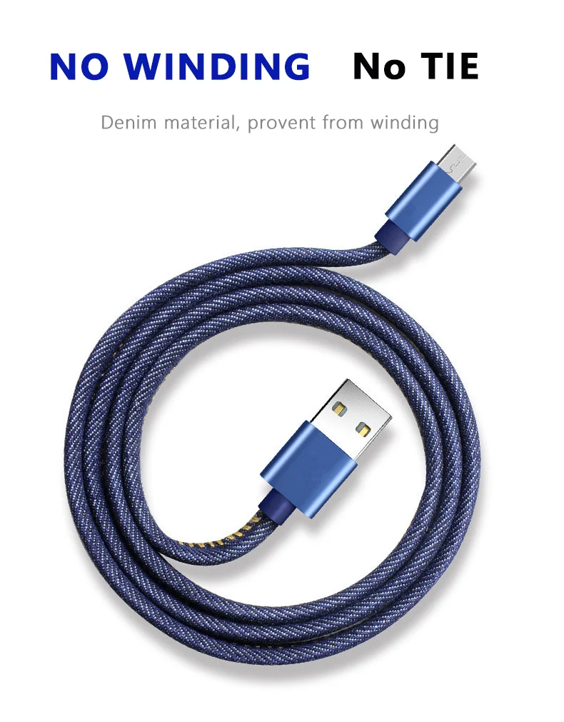 Wholesale 1m 2m Denim USB Cable Fast Charging Cable For Iphone Micro Type C - ANKUX.COM