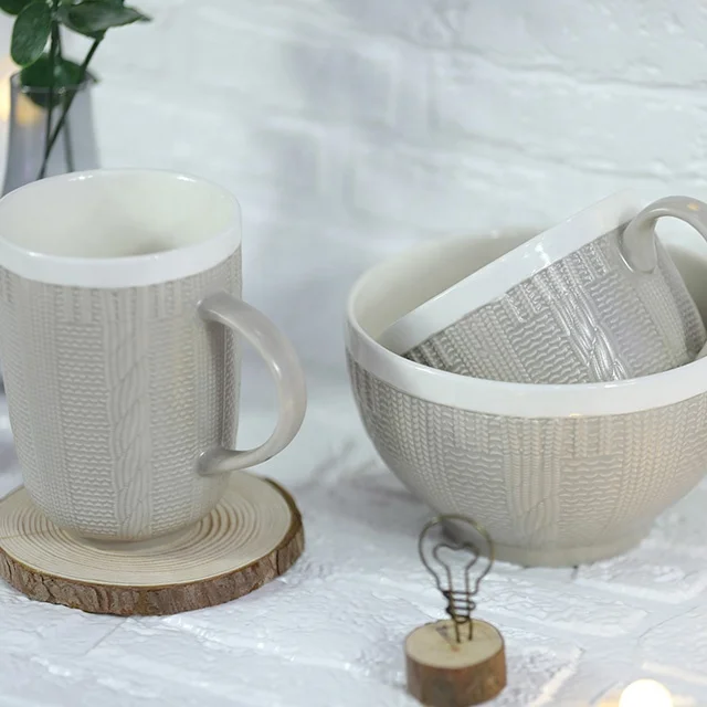 Classic design color glaze new bone sweater mug bowl set