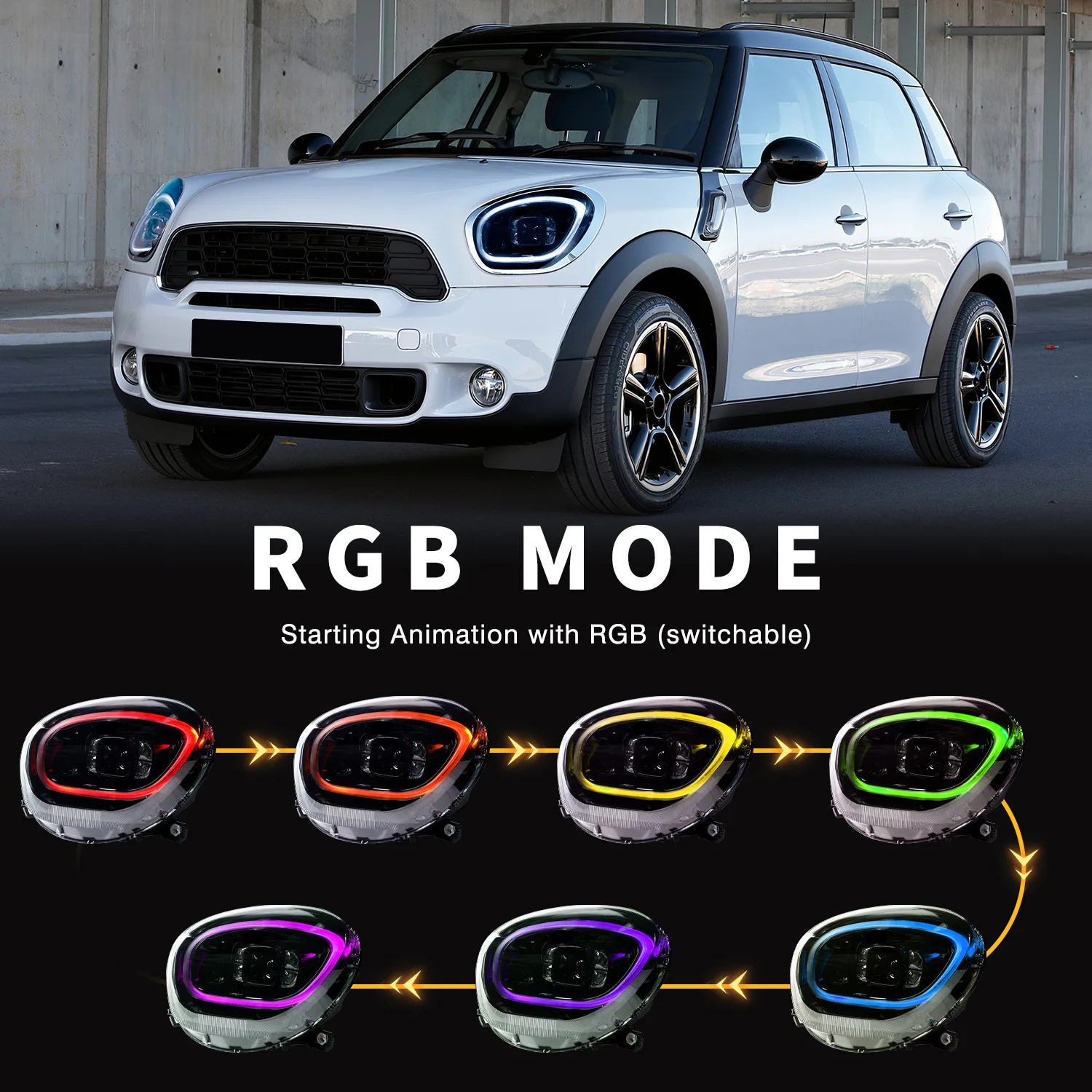New RGB LED Headlight for Mini R60 Cooper 2011-2016 | Plug and