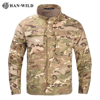 HAN WILD 65 polyester+35 cotton wear-resistant jacket stand collar lightweight jacket breathable shirt jacket