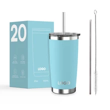 20oz Stainless Steel Powder Coated Insulated Travel Mug Vacuum Insulated Coffee Tumbler with Lids and Straws