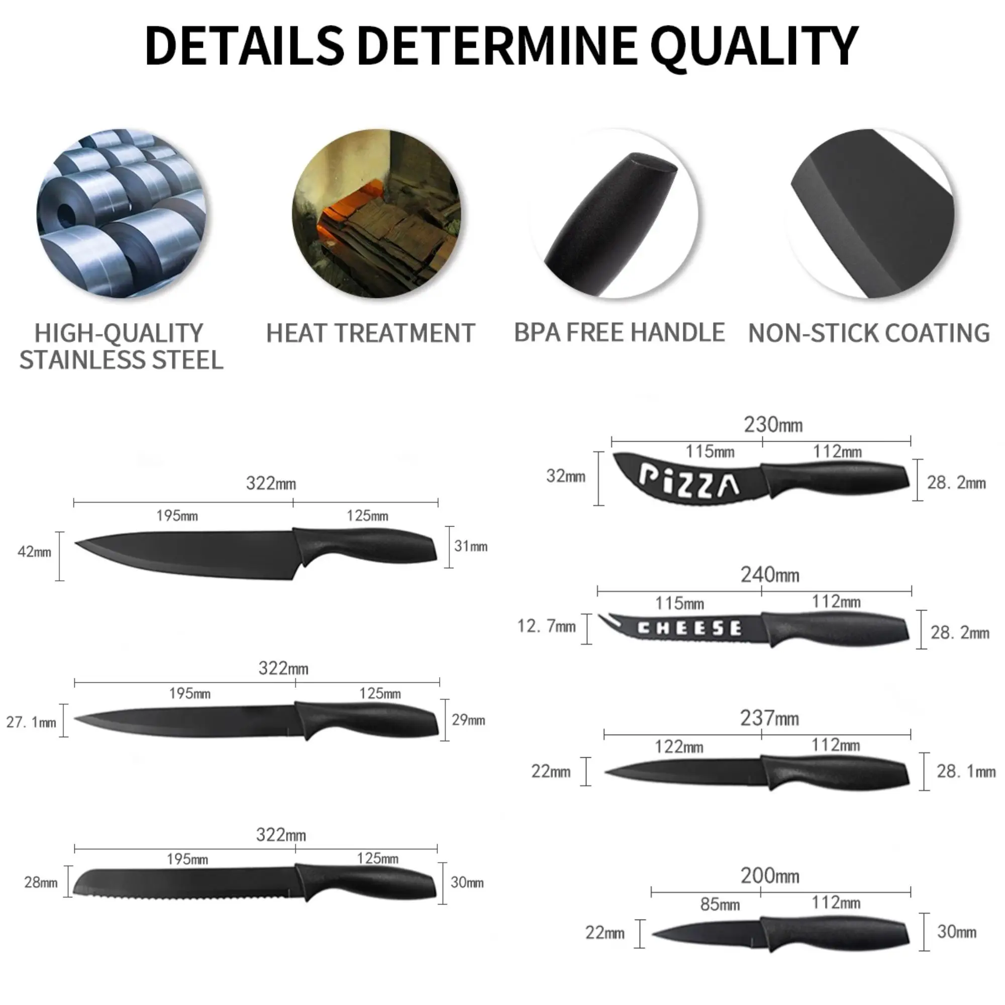 JJ 17 PC Non-Stick White Color Coated 3Cr13 Stainless Steel Kitchen Knife Set with PP Handle and Acrylic Block Custom Knife Set