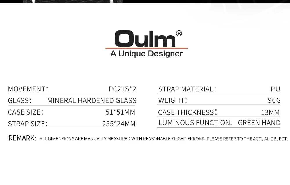OULM 1169 Oversize Square Watch two time quartz watch for Men