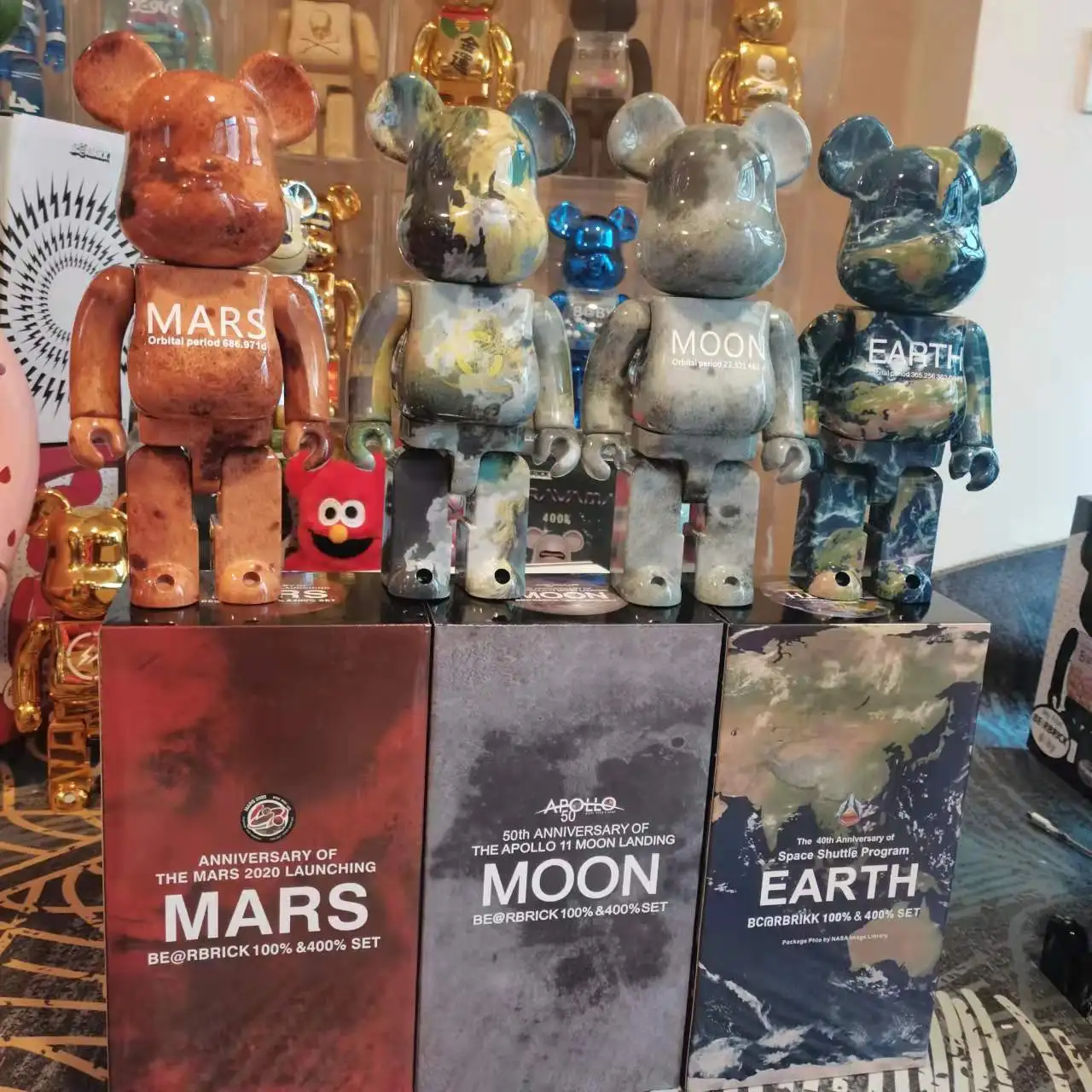 Bearbrick 400% Resin Figurine - Unique Moon Mars Block Bear for