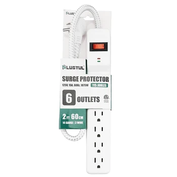 6-Outlet Surge Protector with 45 Degree Flat Angle Plug braided cord 6FT