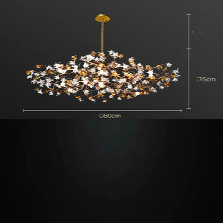Copper Chandelier Lights with Sparkling Azure Stone Trumpet Flower Lanterns Decoration Club Ceiling Pendant Lamp