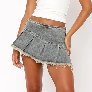 Distressed Retro Harajuku Y2k Skirt Blue Denim Skirt Women High Waist Slim Casual Sexy A-line Hip Super Mini Skirts