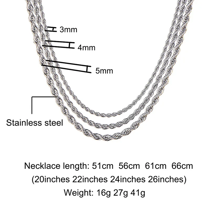 Stainless Steel Link Chain | 3mm | Silver, Black or Gold Silver 26 (66cm)