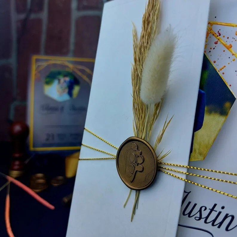 Новый продукт мусульманское белое приглашение на свадьбу роскошное свадебное с восковой печатью и сушеным цветком для Quinceanera