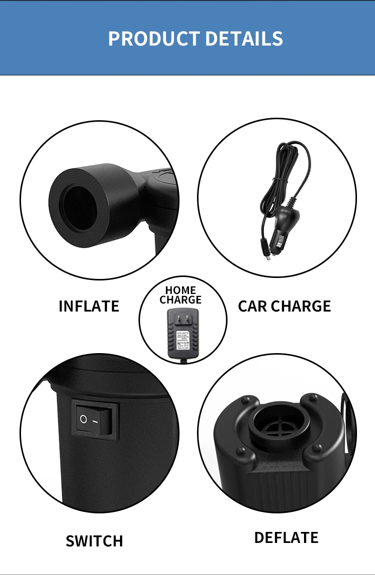 Small Camping Electric Inflate Air Pump Car Adapter 12v Portable Electric Inflator Air Pump For