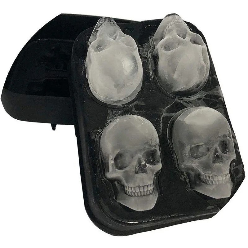 Large 3D Skull Ice Cube Tray With Funnel Silicone 4 Cavity Ice Mould For  Whiskey Wine Cocktail Ice Cube Maker Chocolate Mould - AliExpress