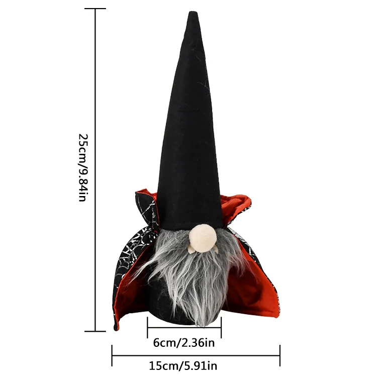 2021 New Arrivals Handmade Halloween Gnomes with Black High Pointy Hats and Capes