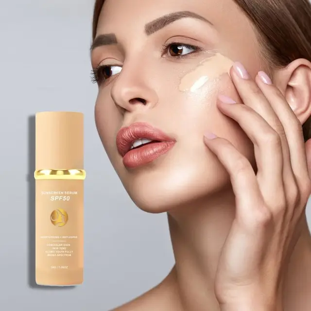 2-in-1 Foundation Waterfall Tone-Up SPF50+ Sunscreen Serum Broad Spectrum Sweat Waterproof Korean Skin Care Lotion OEMODM Supply