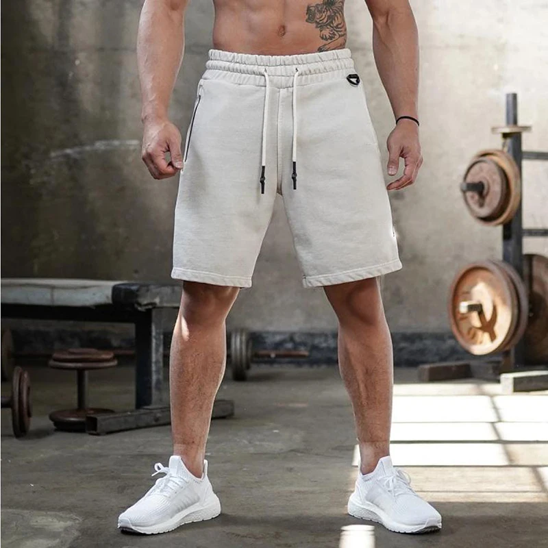Wholesale Pantalones cortos deportivos algodón para hombre, ropa de Fitness personalizada, para gimnasio, en blanco