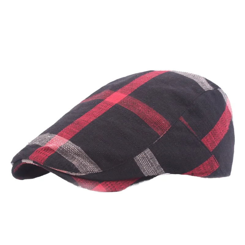 Wholesale Summer Character Casual Hats for Men and Women Plaid Beret Retro Sun Travel 100% Cotton