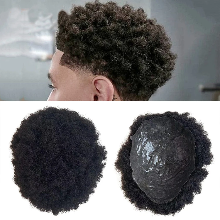 Durable Pu Toupee Afro Curly Toupee Men Wig For Black Man Hair System ...