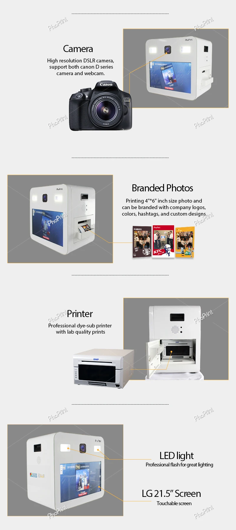 Proprint Portable Vintage Self Service Photo Booth Machine With Software PC Photo Booth