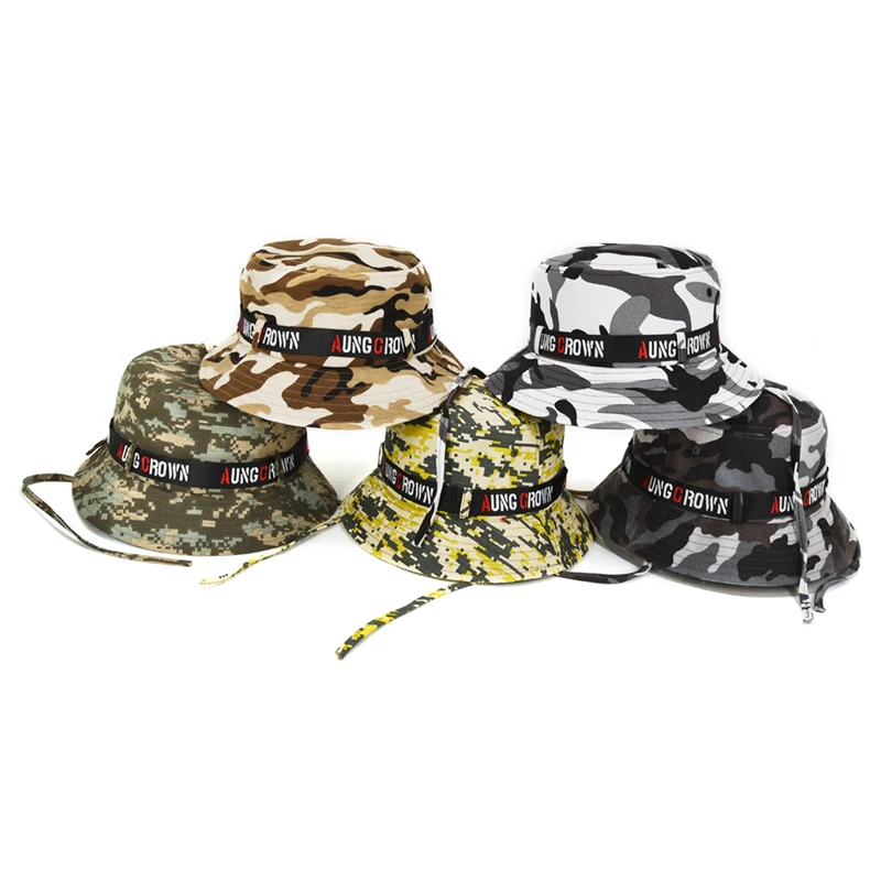 Складная летняя многоцветная камуфляжная шляпа с большими полями водонепроницаемая от солнца рыбака со шнурком