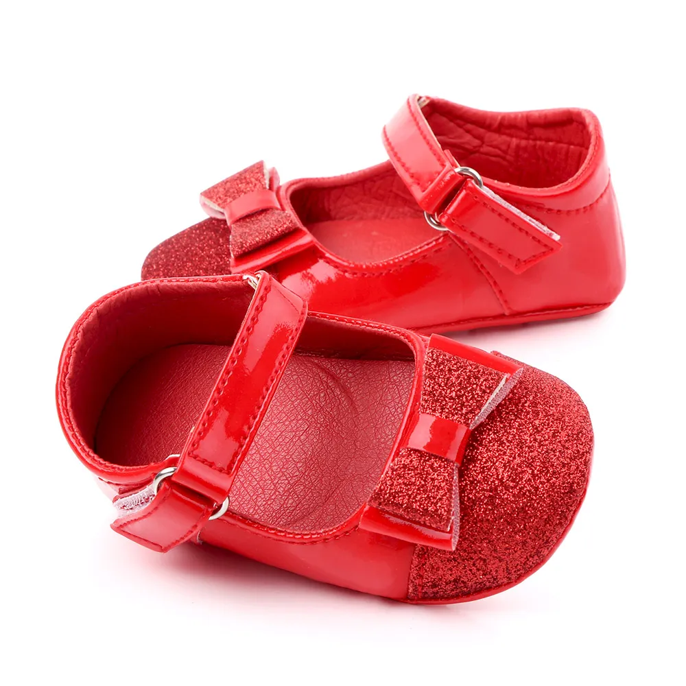 Bling PU leather bow-knot Rubber sole princess toddler baby girl shoes