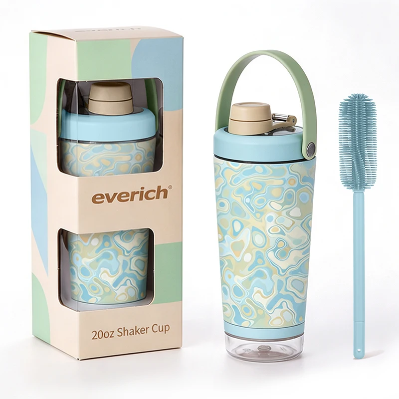 22oz Insulated Shaker Bottle with Mixer Ball Stainless Steel Vacuum, Leak Proof, Protein Shaker, Hot Cold, Gym Sports Outdoor