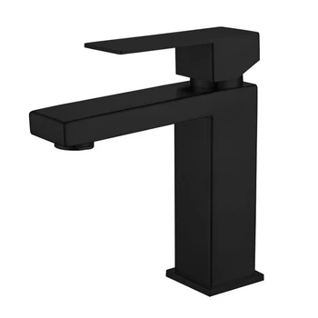 Matte Black Stainless Steel Basin Faucet Single Hole Modern Square Bathroom Water Mixer Tap