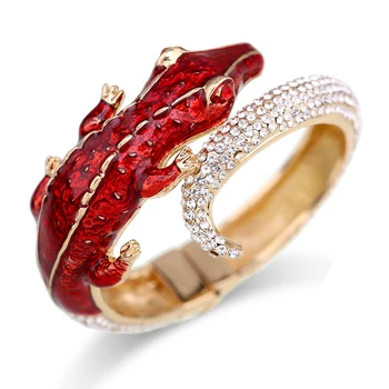 KAYMEN New Luxury Crocodile Bangle Gold Plating Enameled Colorful Inliad Rhinestones Cuff Bracelet Fashion Jewelry for Women