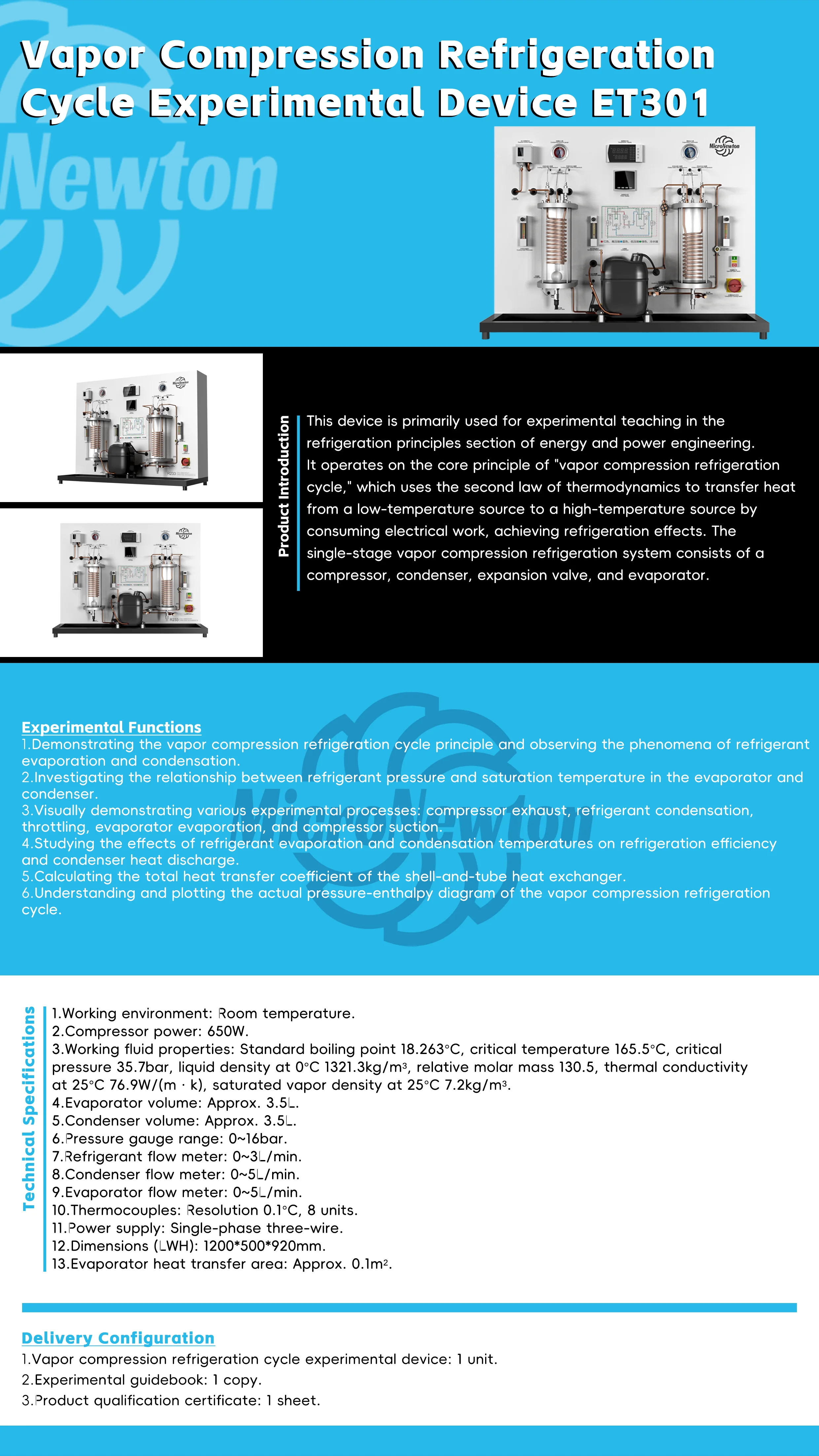 Didactic Equipment Vapor Compression Refrigeration Cycle Trainer for Educational Purposes