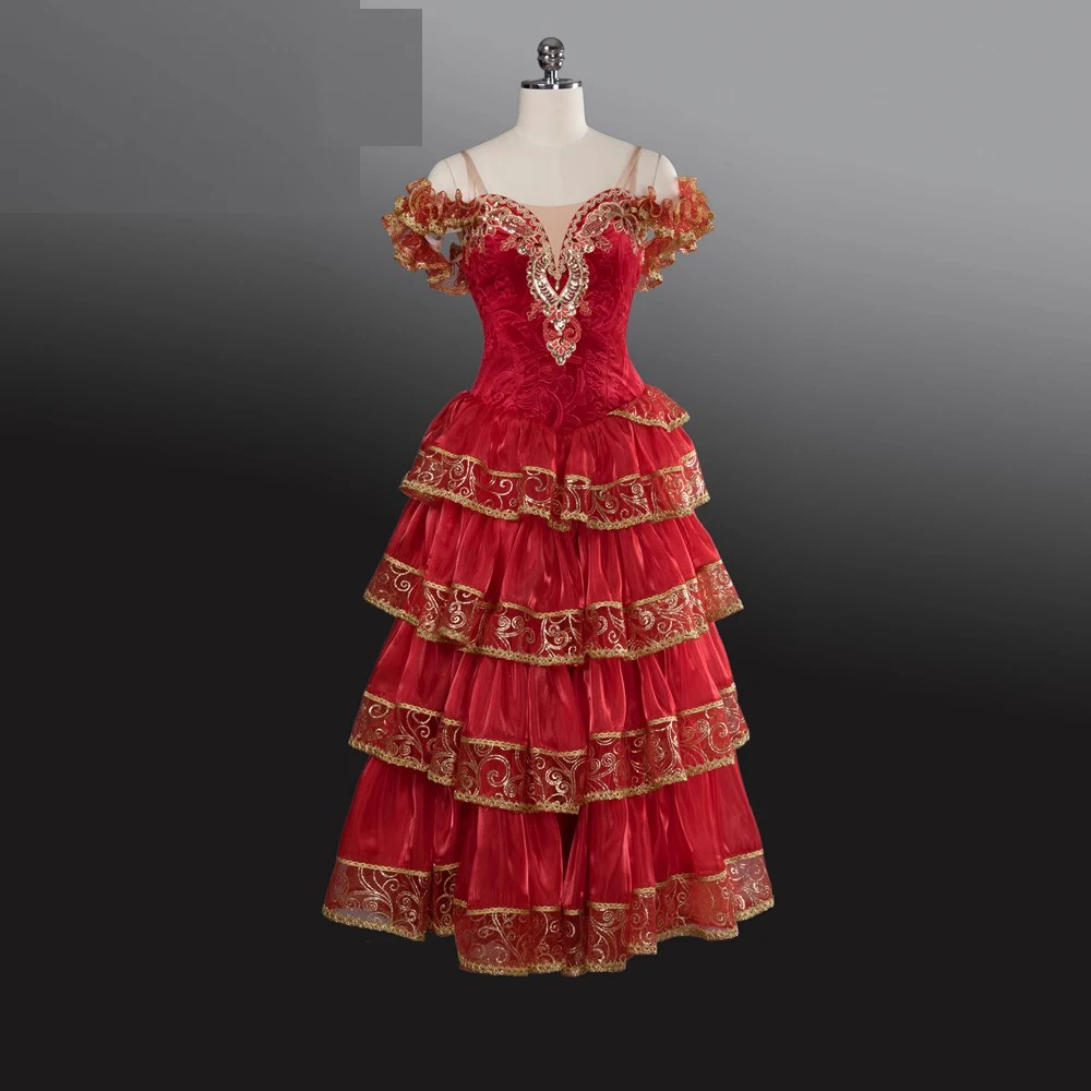 Red Don Quixote Kitri Variation Professional Romantic Ballet Tutu Dress Spanish Dance Costume