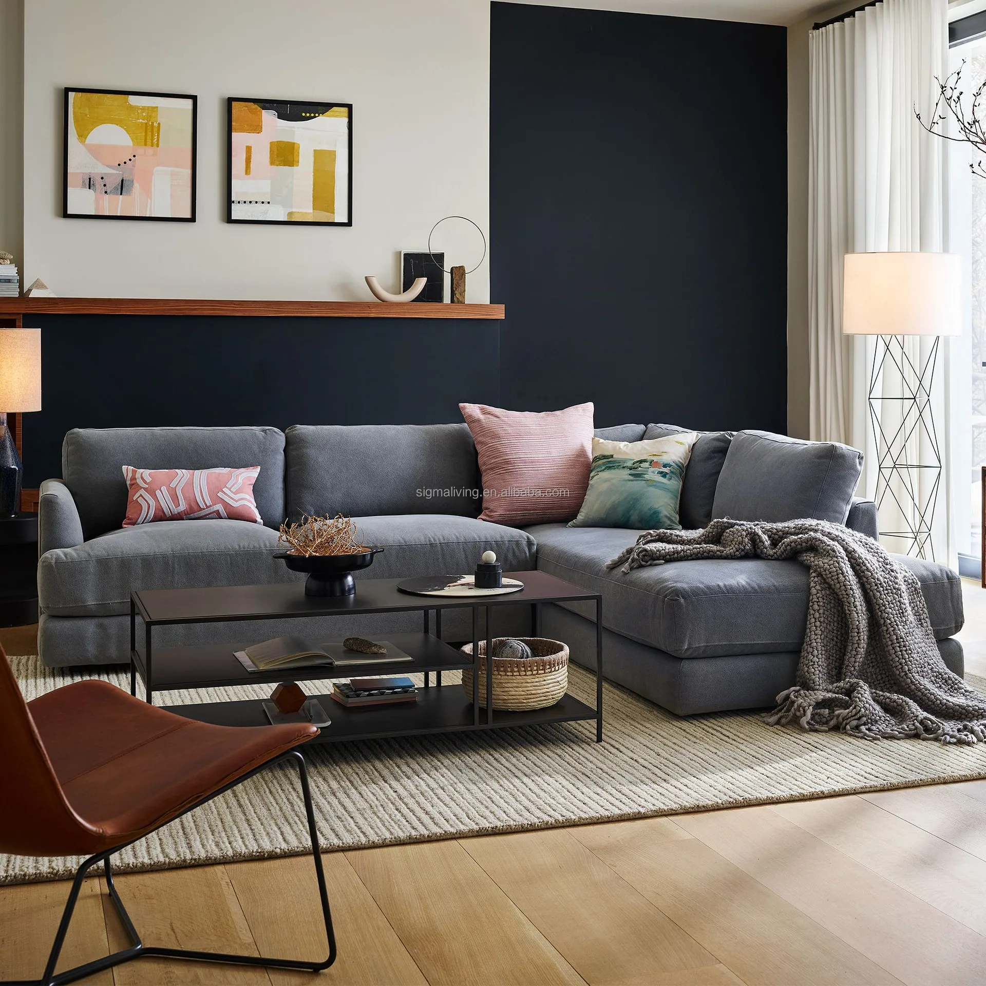 Living room sofa indoor furniture 2-piece bumper chaise corner sofa