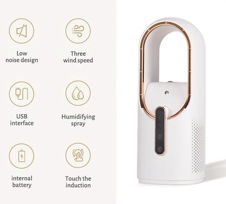 Portable Leafless Air Cooler Fan Usb Rechargeable Spray Humidifier_voghion.com